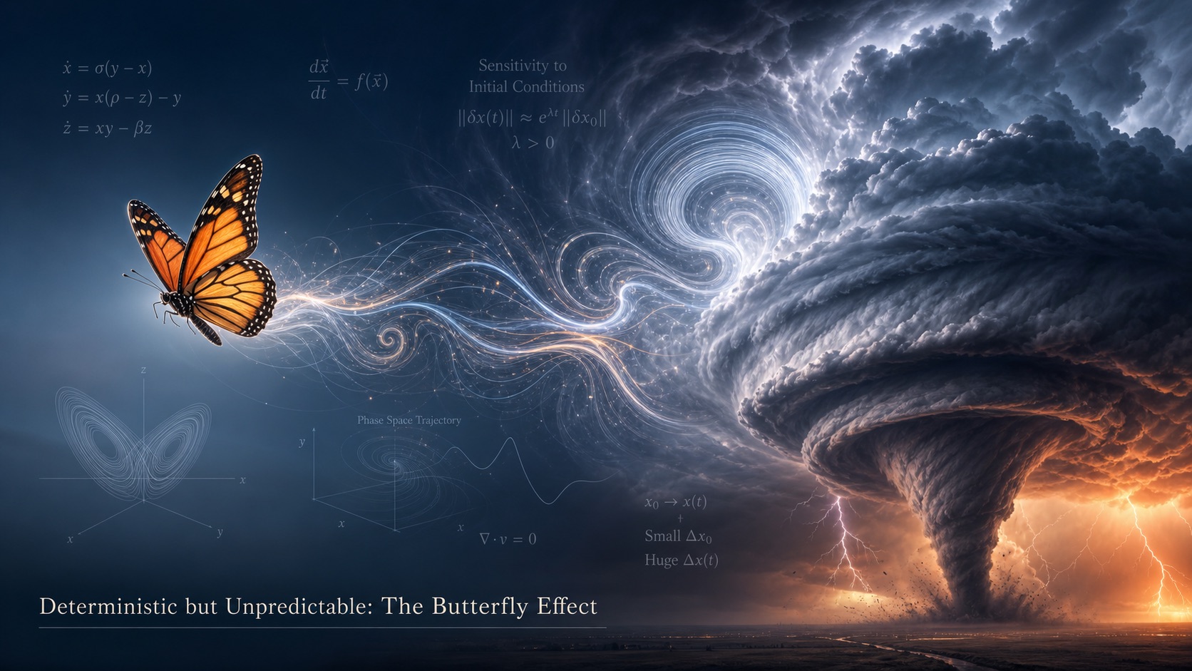 Butterfly effect visual for deterministic but unpredictable systems